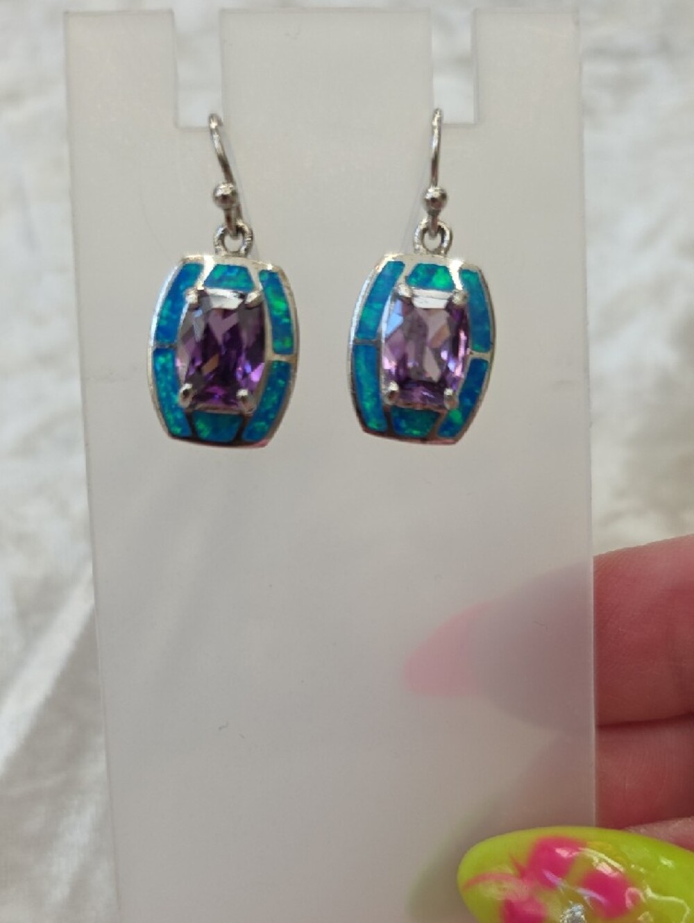 Vintage Havana Hallmark SS Purple & Turquoise Inlay Colorful Earrings & Ring Set - Picture 5 of 13